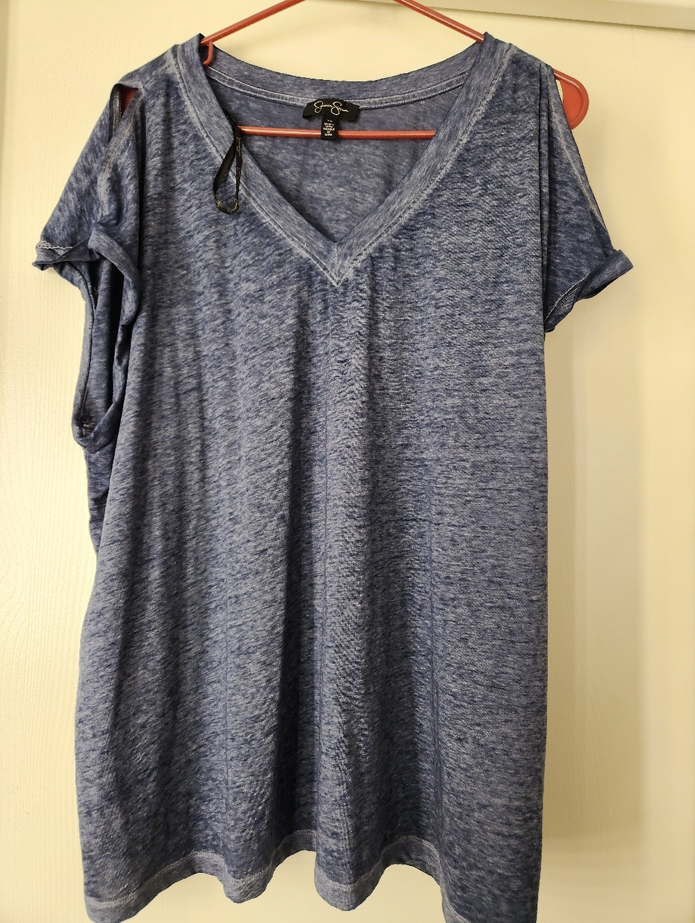Jessica Simpson Heathered Navy V-Neck Short Sleeve Tee